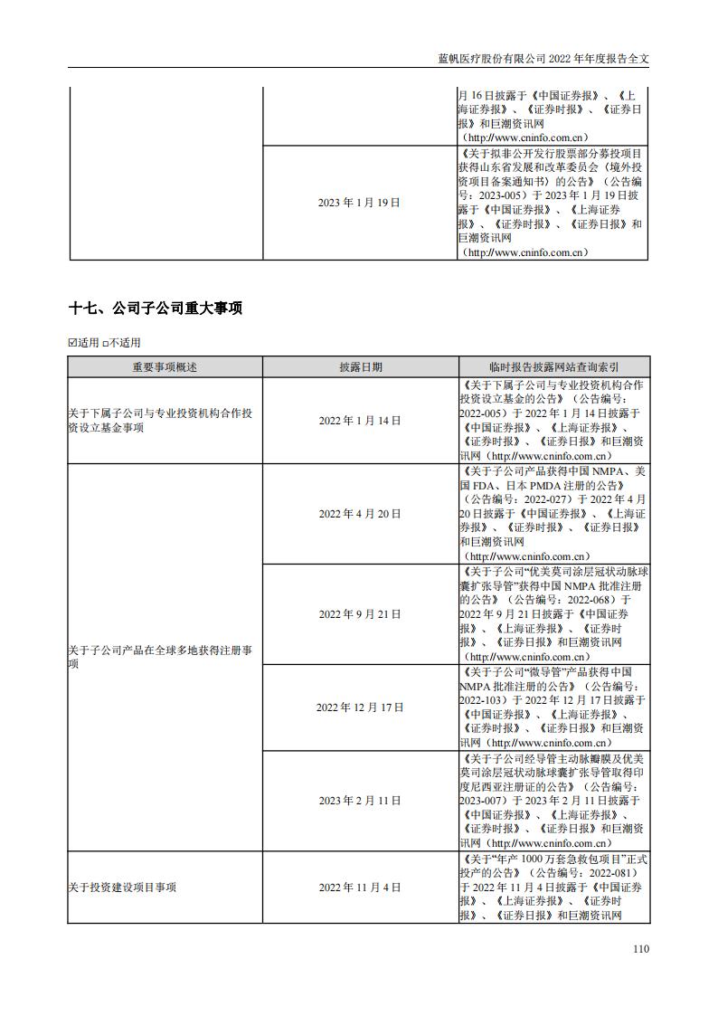 蓝帆医疗股份有限公司2022年年度报告_109