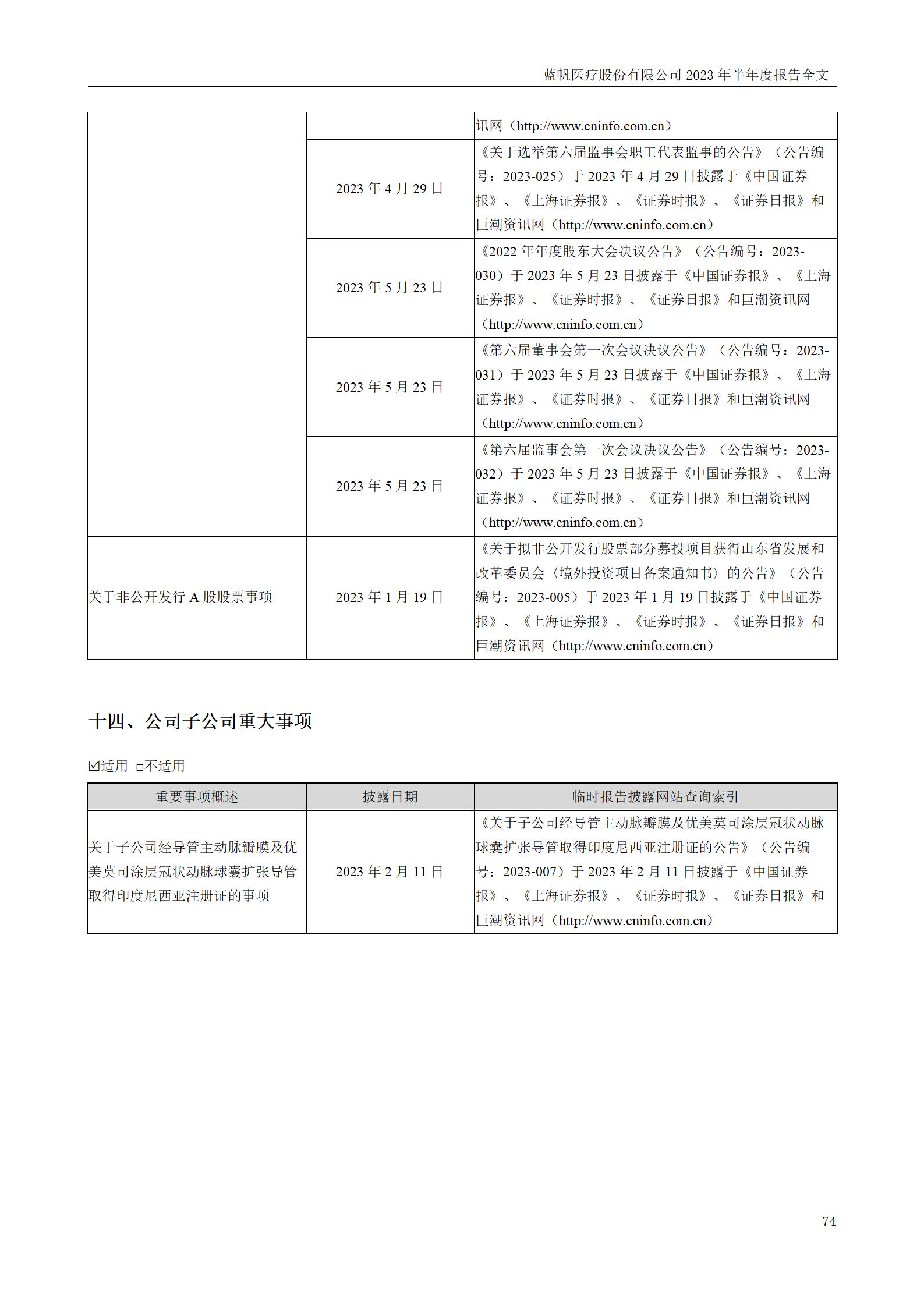 蓝帆医疗股份有限公司2023年半年度报告_74